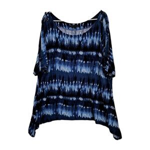 Always Indigo Top 3X Plus Blue Tie Dye Cinched Grommets Sleeve Cold Shoulder Top